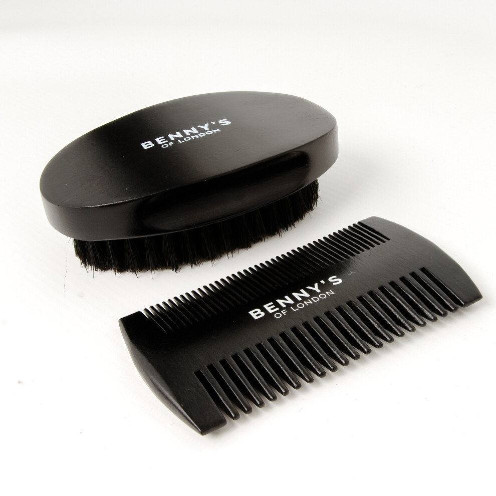 BEARD BRUSH & COMB GIFT SET - Benny's of London - Beard Brush and Comb Set for Men, Natural soft Boar Bristle Brush & Wooden Comb for Beard Styling...