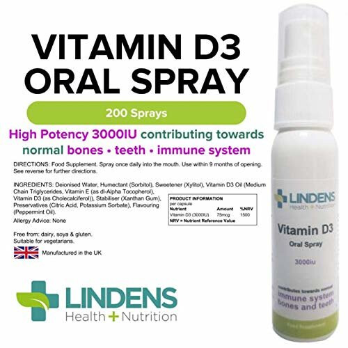 Lindens Vitamin D3 3000IU Oral Spray 200 Doses High Potency Vitamin D 1500 NRV contributing