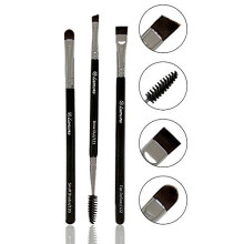 Eyebrow Brush - Duo Eye Brow Spoolie - Angled Eyeshadow Eyeliner - Precision Flat Definer - Small Shader - Premium Quality 3 Piece Set - Cruelty...