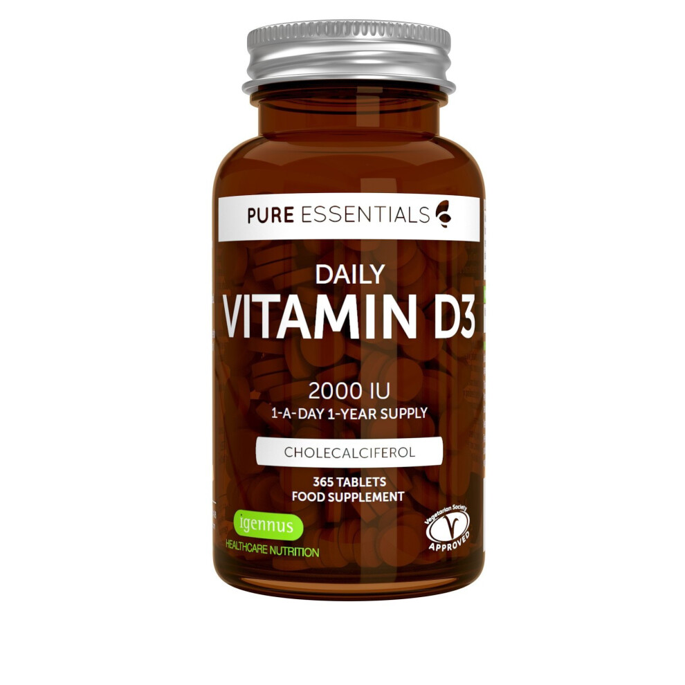 Pure Essentials Daily Vitamin D3 2000iu, 1-Year Supply, Vegetarian, 365 Small Tablets