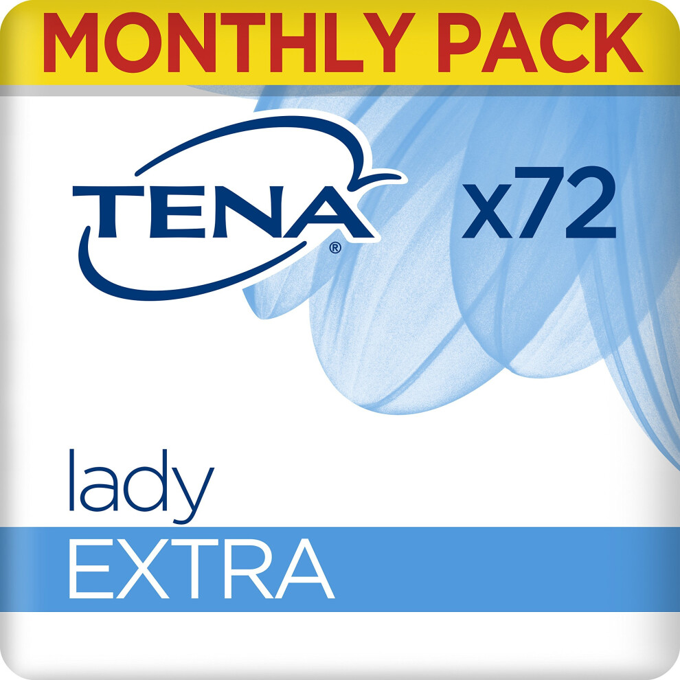 Tena Lady Extra Towels, For Moderate To Heavy Bladder Weakness, Monthly Pack Of 72 Incontinence Pads For Women
