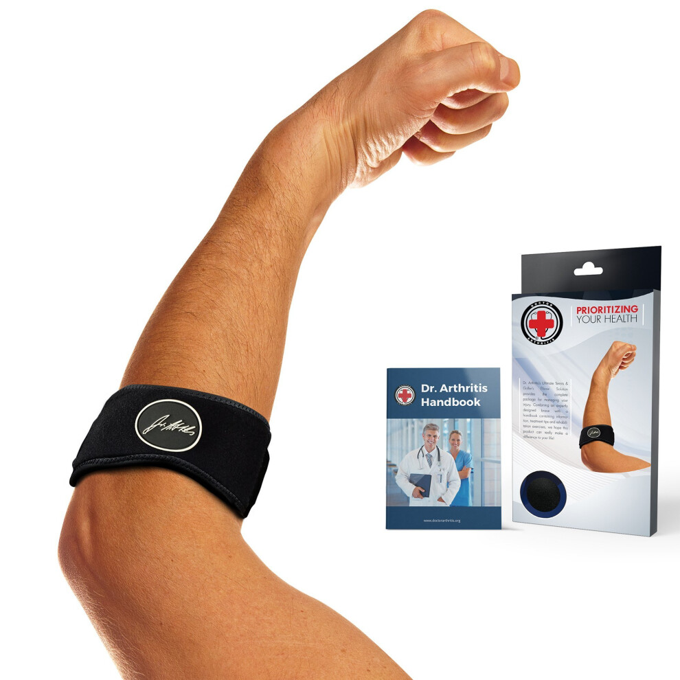 Dr.-Arthritis The Ultimate Tennis Elbow & Golfer's Elbow Solution - Elbow Support/Strap/Brace With Doctor Written Rehabilitation Handbook