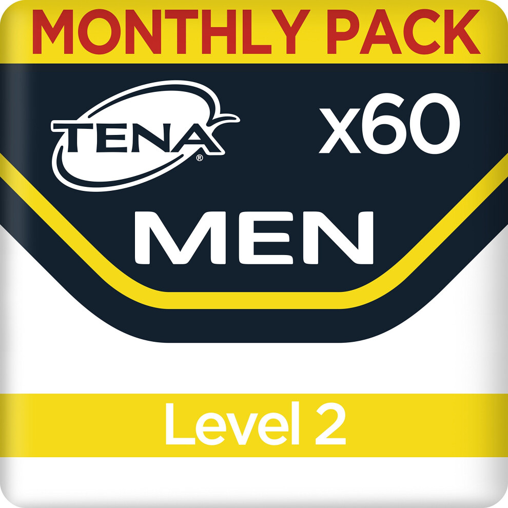 TENA Men Absorbent Protector, Level 2, for Moderate Bladder Weakness, Monthly Pack of 60 Incontinence Pads