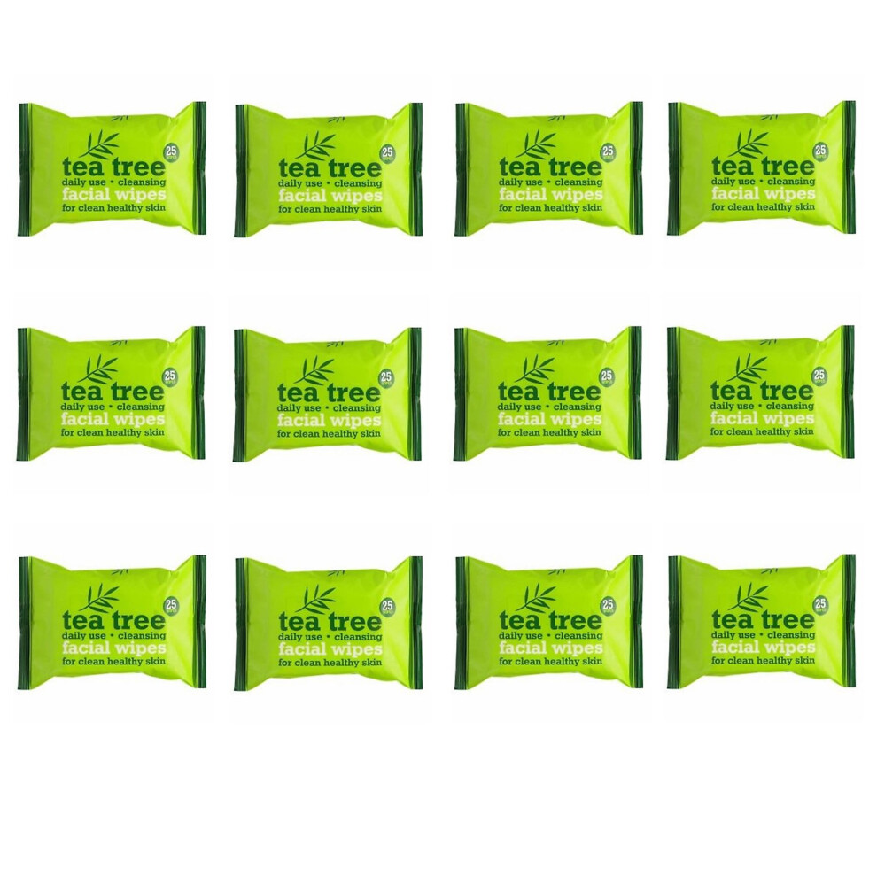 Tea Tree Daily Use Cleansing Facial Face Make Up Wipes (12 x 25 Packs)