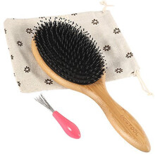 BESTOOL Hair Brush-Boar Bristle Hair Brushes Natural Bamboo Wooden Cushion Massage Anti Static Large Paddle Hairbrush for Women Men and Kid (Round)