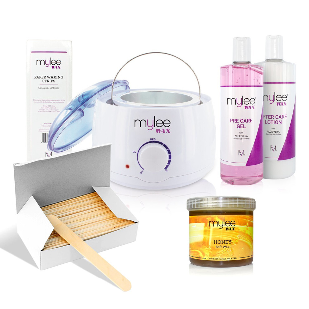 Mylee Complete Waxing Kit, Includes Salon Quality Wax Heater, Soft Cream Wax, Waxing Strips, Spatulas and Mylee Pre & After Care Lotion (Kit +...