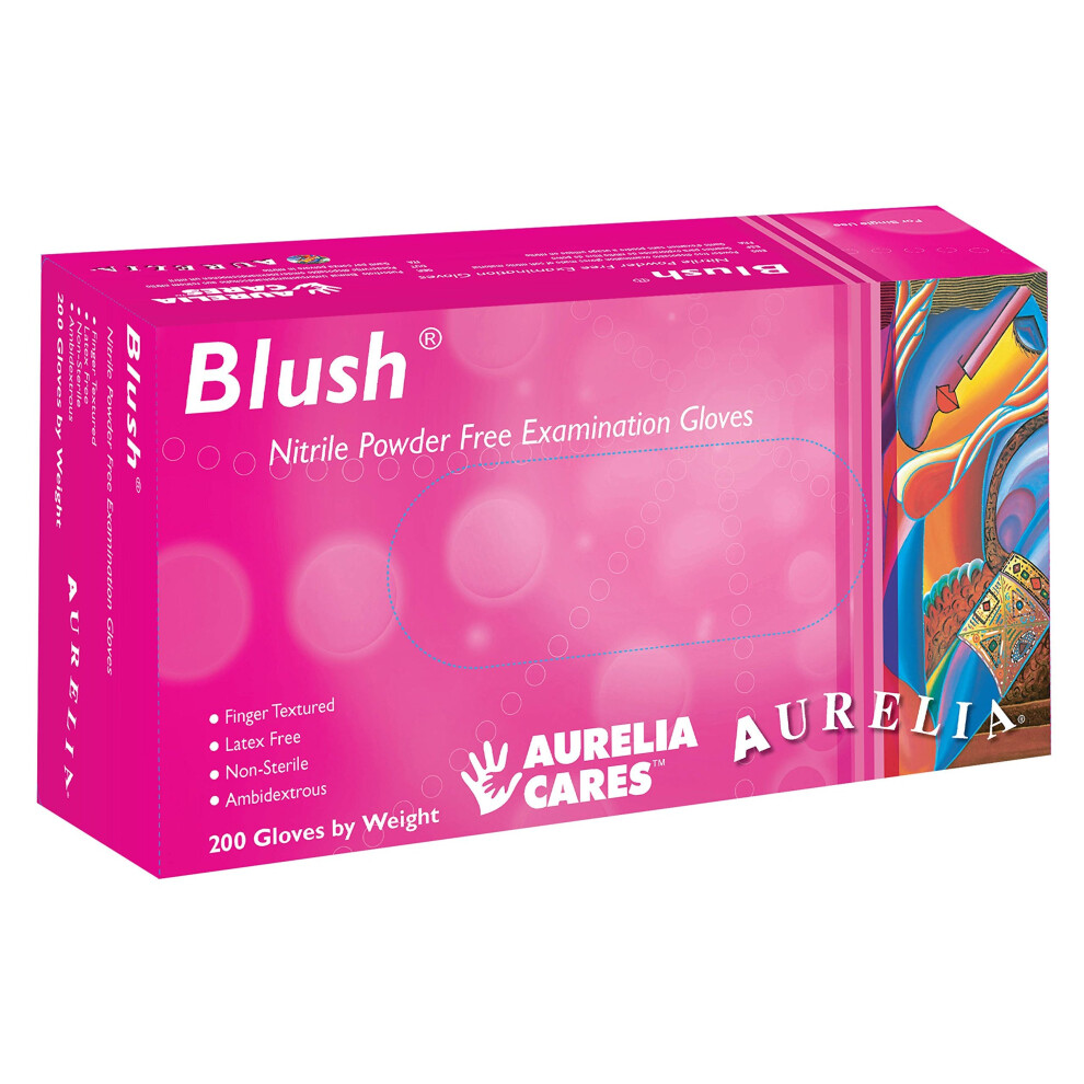 Blush 78886 Powder Free Nitrile Examination Glove, Small, Pink (Pack of 200)