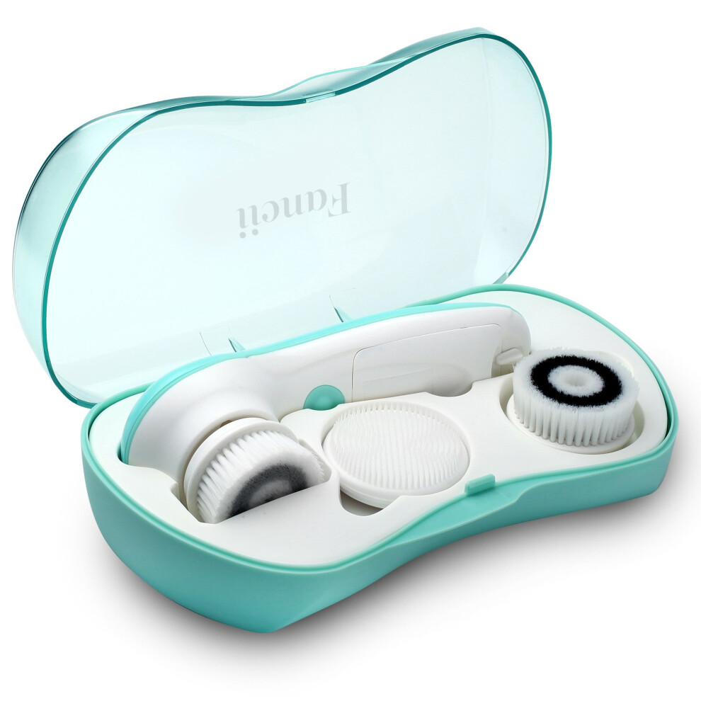 Fancii Waterproof Face Spin Brush Set with 3 Brush Heads - Complete Facial Exfoliating Spa System for Gentle Cleansing and Deep Scrubbing