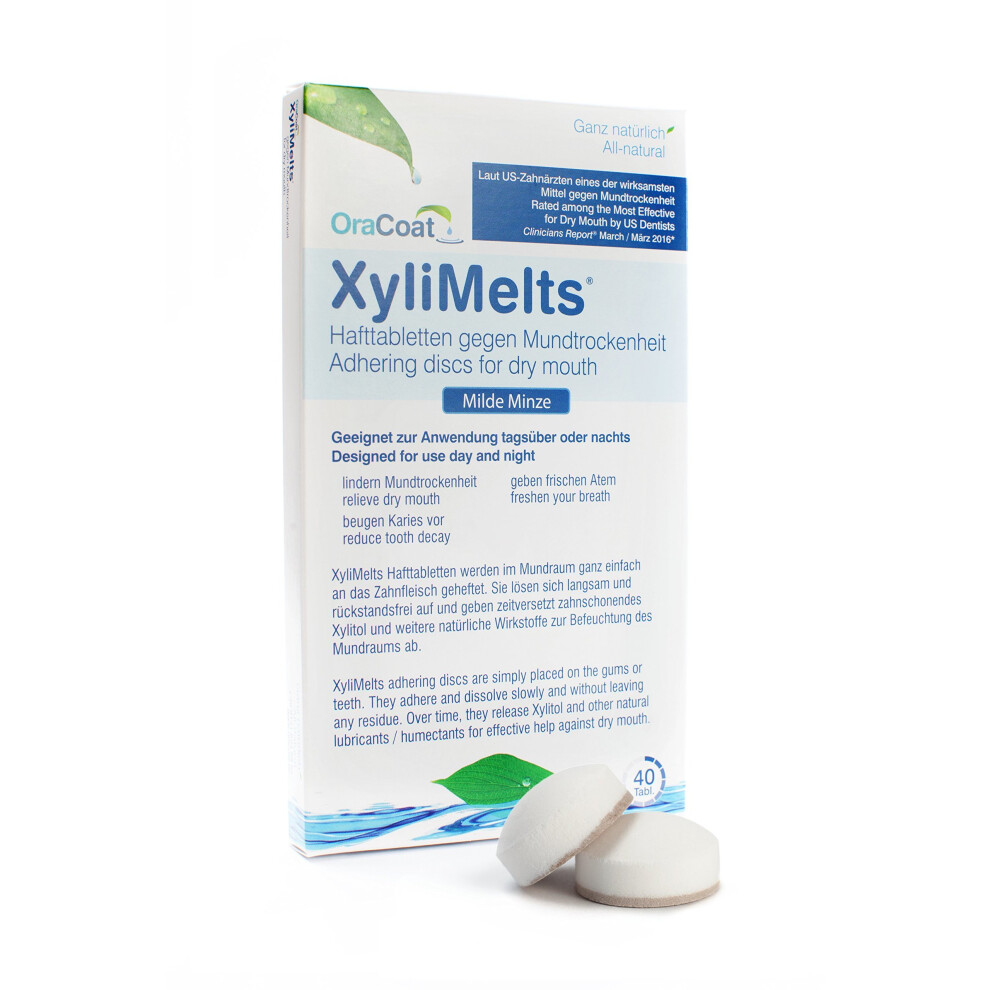 Oracoat Xylimelts - 40 Adhesive Discs Against Dry Mouth And Tooth Decay - Mild Mint Flavour