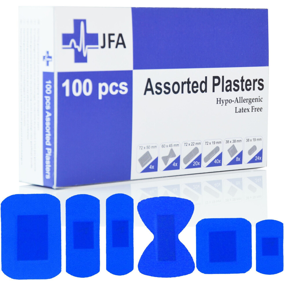 JFA Medical Blue Assorted Plasters (6 sizes) 100 Plasters per box