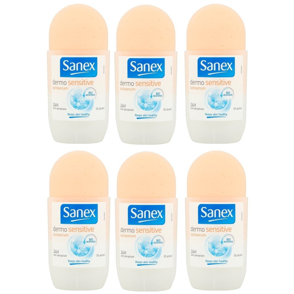 Sanex Deodorant Roll-On Women Dermo Sensitive for Sensitive Skin - Pack of 6 x 50 ml