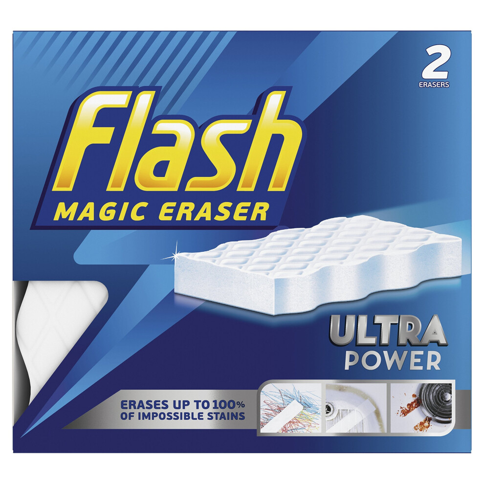 Flash Ultra Power Magic Eraser HJ8U - Removes Crayon on Walls, Grease on Hobs & Grime on Wheel Hubs - 2X Cleaning Power