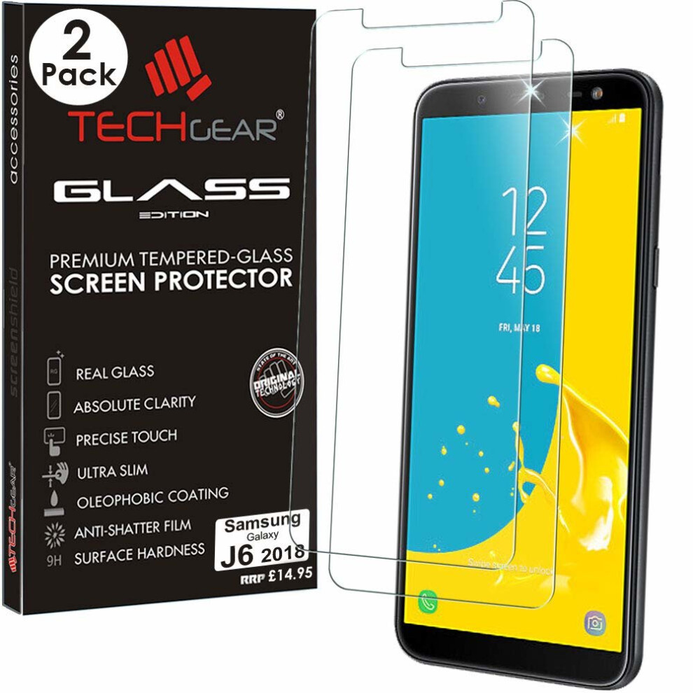 TECHGEAR [Pack of 2] GLASS Edition for Galaxy J6 (SM-J600 Series) - Genuine Tempered Glass Screen Protectors Guard Covers Compatible with Samsung...