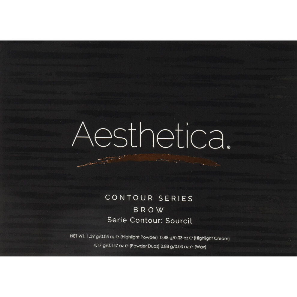 Aesthetica Cosmetics Brow Contour Kit - 15-Piece Contouring Eyebrow Makeup Palette - Includes Powders, Wax, Stencils, Spoolie/Brush Duo, Tweezers &...