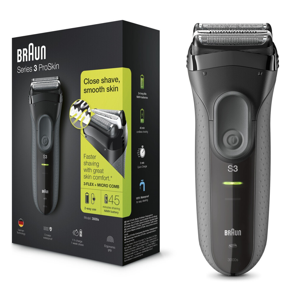 Braun Series 3 ProSkin 3000s Electric Shaver, Electric Razor for Men, Rechargeable and Cordless Shaver, Black