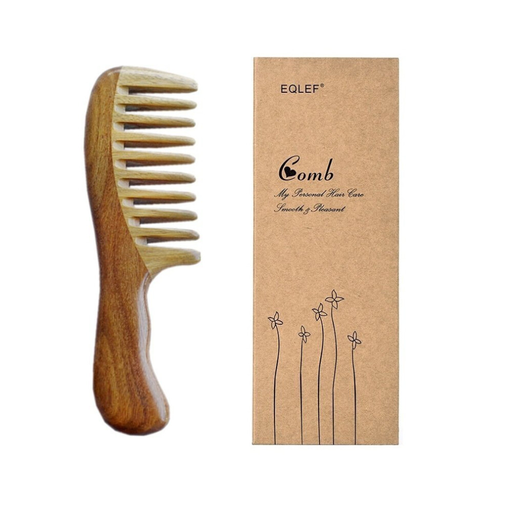 EqlefãÂ® Unisex Green Sandalwood Wide-Tooth No Static Handmade Comb, Quality Wooden Curls Comb