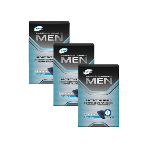 TENA Men Protective Shield Extra Light for Light Bladder Weakness/Incontinence Pads (3Â x Packs of 14 Pads Each)