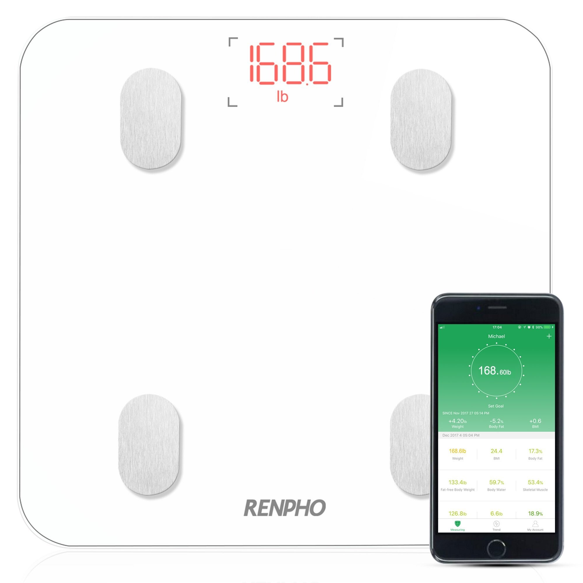 RENPHO Bluetooth Body Fat Scale with iOS and Android APP Smart Digital Bathroom Scale for Body