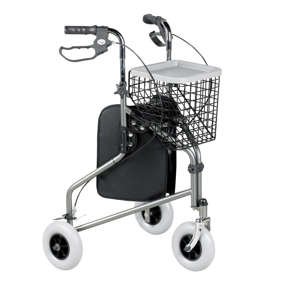 Homecraft Folding Three Wheeled Rollator, Tri Walker with Lockable Cable Brakes, Carry Bag, Basket and Tray, Walking Mobility Aid, Lightweight...