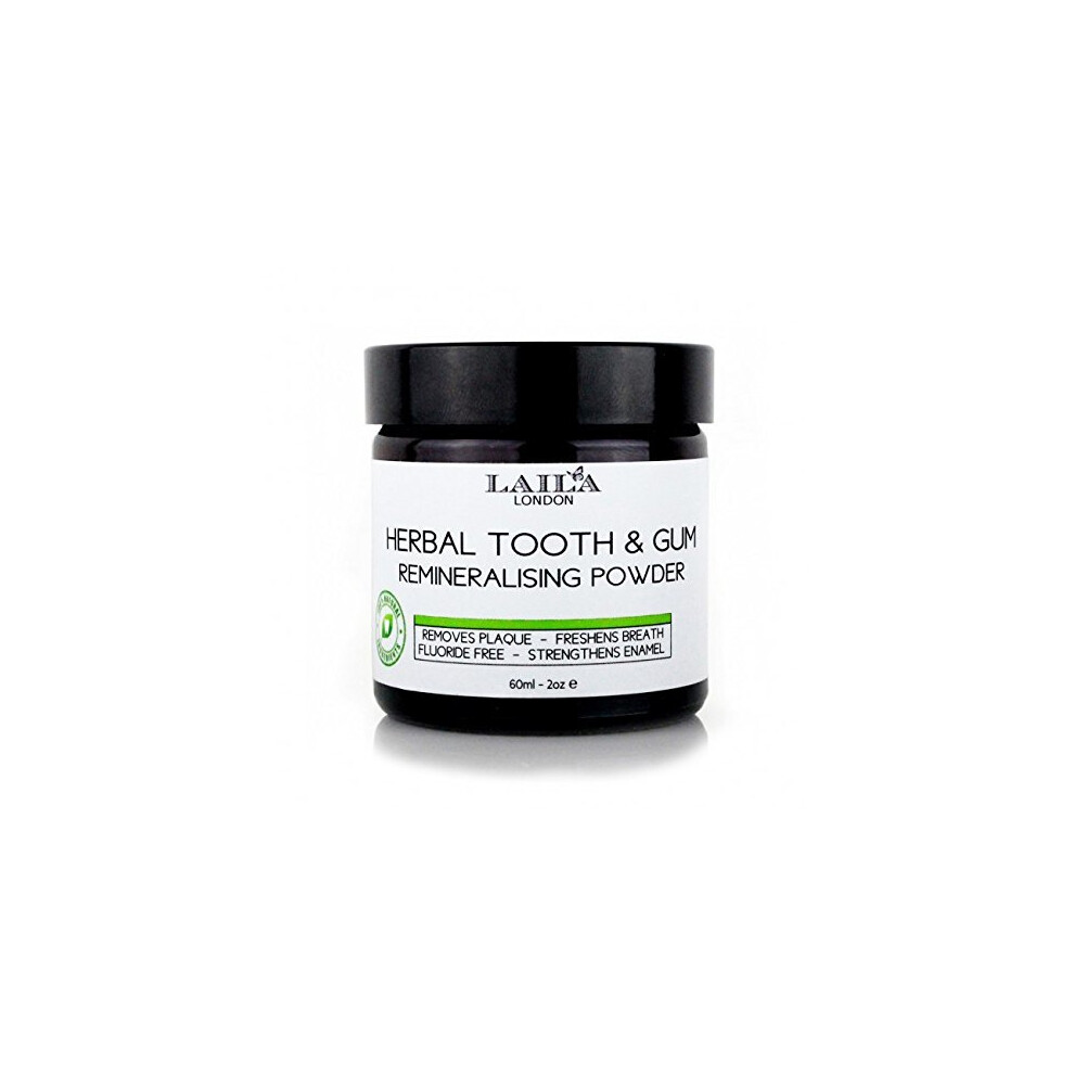 Tooth & Gum Powder - Herbal Organic Extra-Strength 100% Natural (Fluoride-Free) Natural Whitening Remineralising Dental Polish 60ml - Breath...