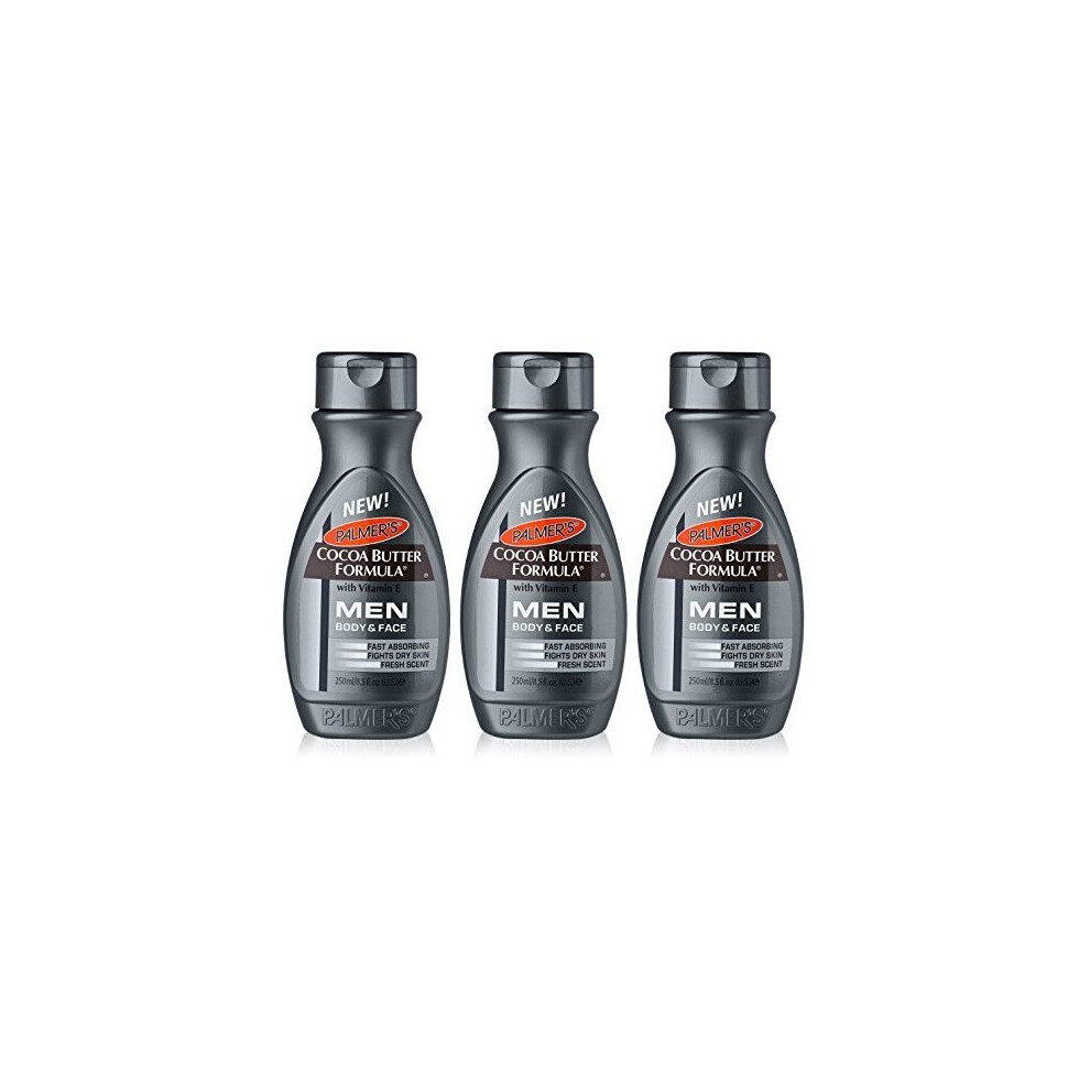 3x Palmers Cocoa Butter Formula Moisturising Lotion Body/Face MEN Dry Skin 250ml