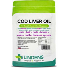 Lindens Cod Liver Oil 1000mg Capsules | 90 Pack | High in Omega 3, Vitamins A & D contributes Towards Normal Skin, Hair, Nails, Bones, Eyes, Teeth,...