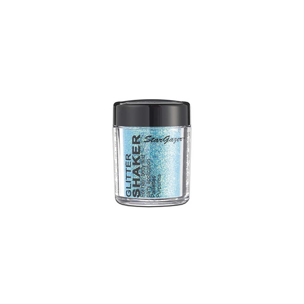 Stargazer Glitter Shaker, Blue. Cosmetic glitter powder for use on the eyes, lips, face, body, hair and nails.