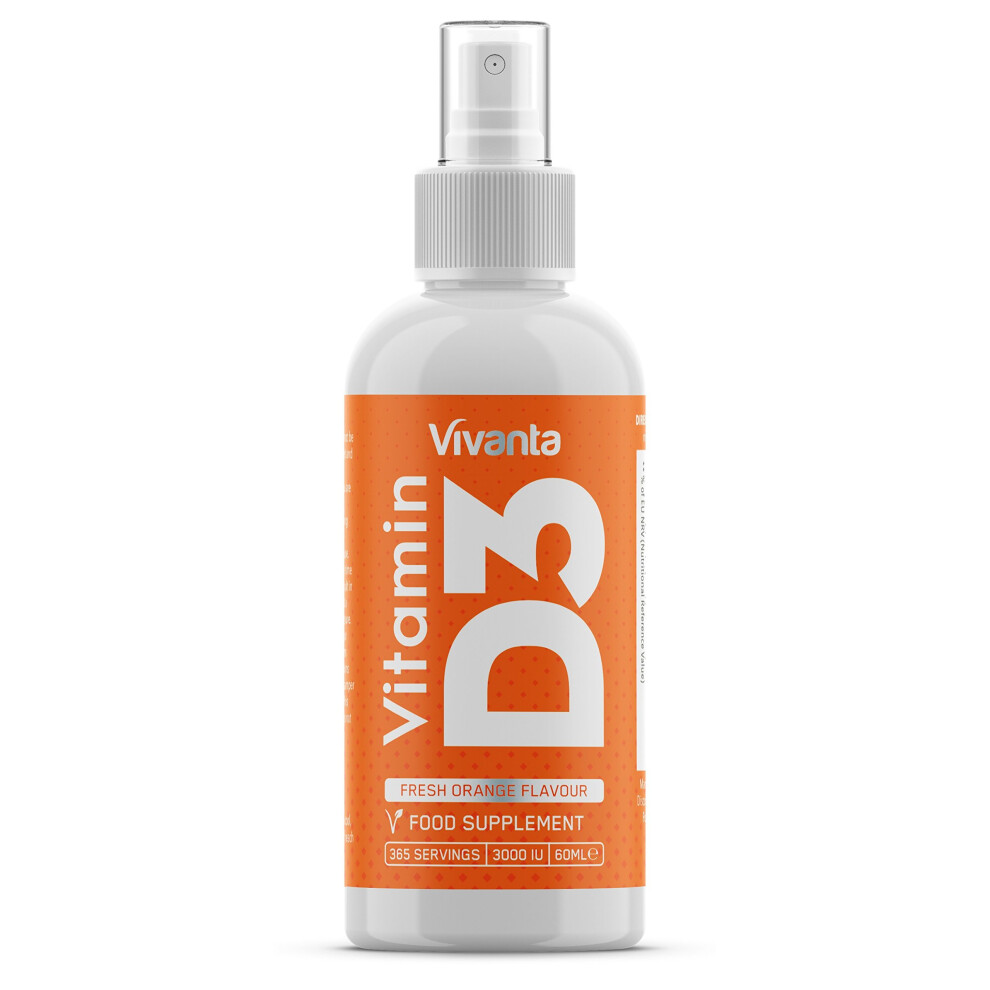 Vitamin D Oral Spray - 3,000IU x 365 Servings of Vitamin D3 | 60ML - 4X Size | Fresh Orange Flavour | 1 Year Supply | 60ml Bottle