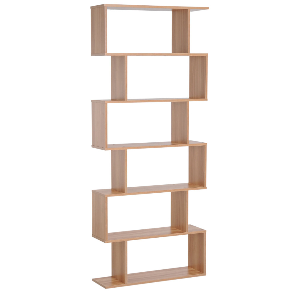 HOMCOM 6-Tier Wooden Modern S-Shaped Storage Shelf for Home Natural