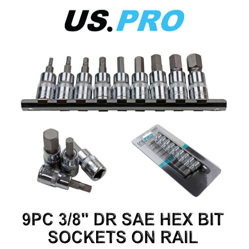 US PRO 8-Piece 3/8 Inch Drive Long Ball End Hex Allen Bit Socket Set - 3mm To 10mm (Model 1495)-512255