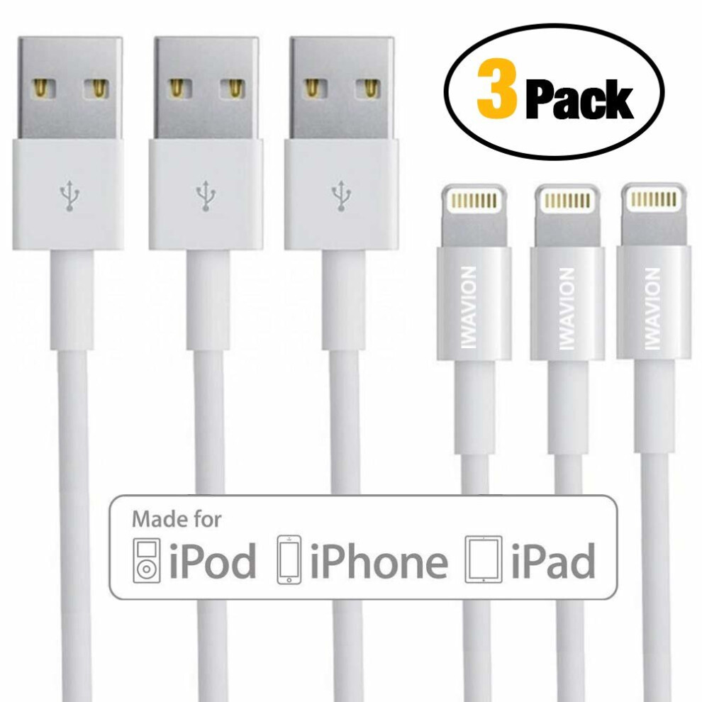 IWAVION Cable for iphone, 3Pack 3FT/1M USB Data Sync Cord Charger Cables for iPhone 7, 7 Plus, 6s plus, 6s, 6 plus, 6, 5s, 5c, 5, se, iPad Air,...