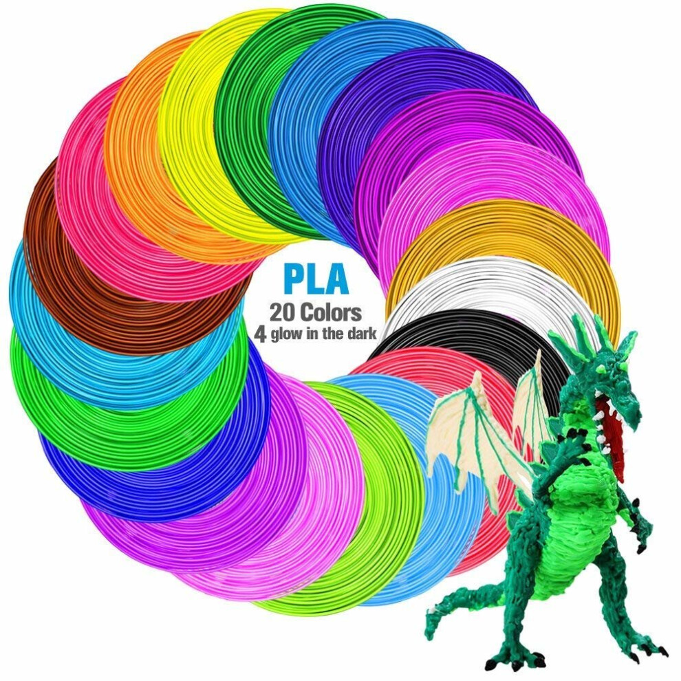 3D Printing Filament, 20 Packs PLA 3D Pen Filament Refills, No smells and easy to peel off filament for 3D Printer, 100m Length, No bubbles,...