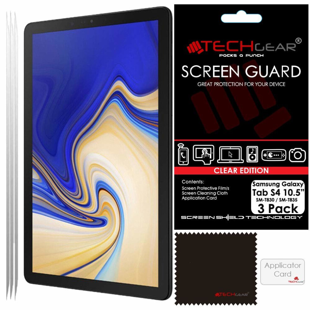 TECHGEAR [Pack of 3] Screen Protectors for Samsung Galaxy Tab S4 10.5 Inch (SM-T830 / SM-T835) - Ultra Clear Lcd Screen Protector Guard Covers With...