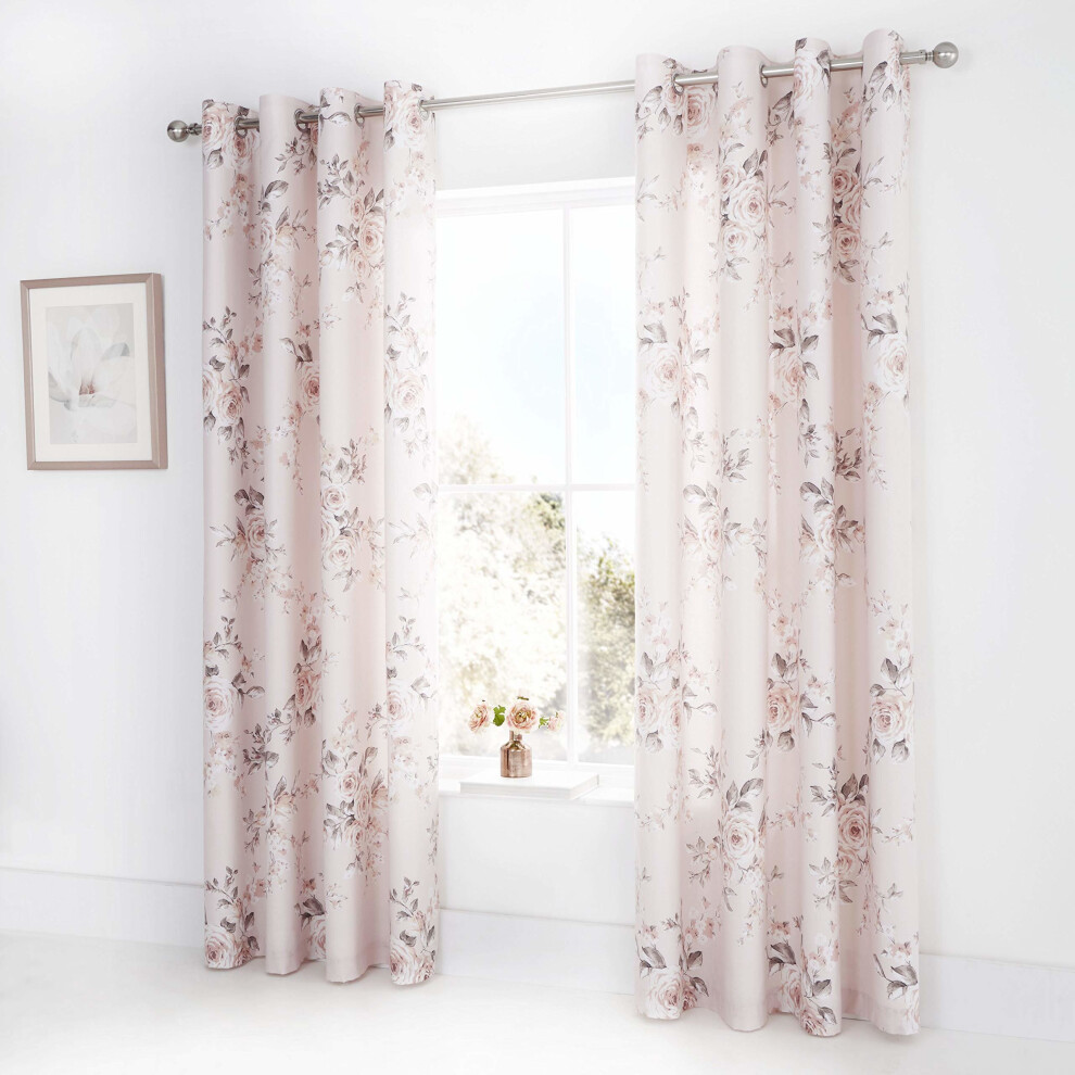 Catherine Lansfield Canterbury Easy Care Eyelet Curtains Blush 66X72 Inch