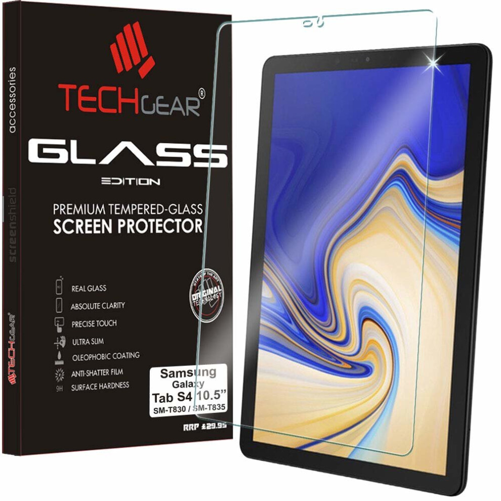 TECHGEAR GLASS Edition fits Samsung Galaxy Tab S4 10.5 Inch (SM-T830 / SM-T835) - Genuine Tempered Glass Screen Protector Guard Cover