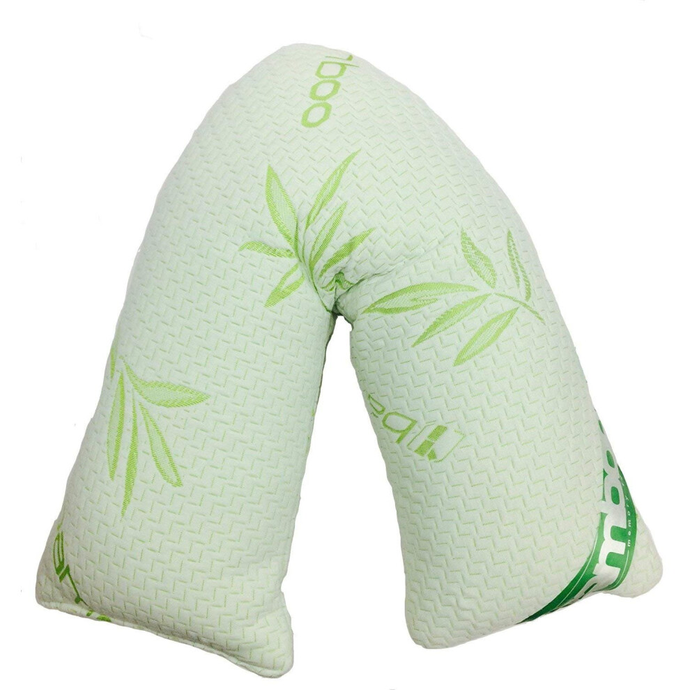 Sleep&Snuggle V Shape Pillow Orthopaedic Bamboo Casing Memory Foam Pillow - Neck Suport Nursing Maternity Pregnancy Support Pillow with Free Case