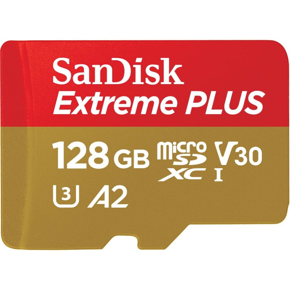 SanDisk Extreme PLUS 128 GB microSDXC Memory Card + SD Adapter with A2 App Performance up to 170 MB/s, Class 10, U3, V30