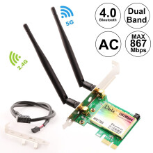 Ubit Wireless Wifi Dual Band Gigabit Adapter, 867Mbps 2.4Ghz-300Mbps/5Ghz-867Mbps with High-gain Antenna BLUETOOTH 4.0 PCI-E Wireless Wifi Network...