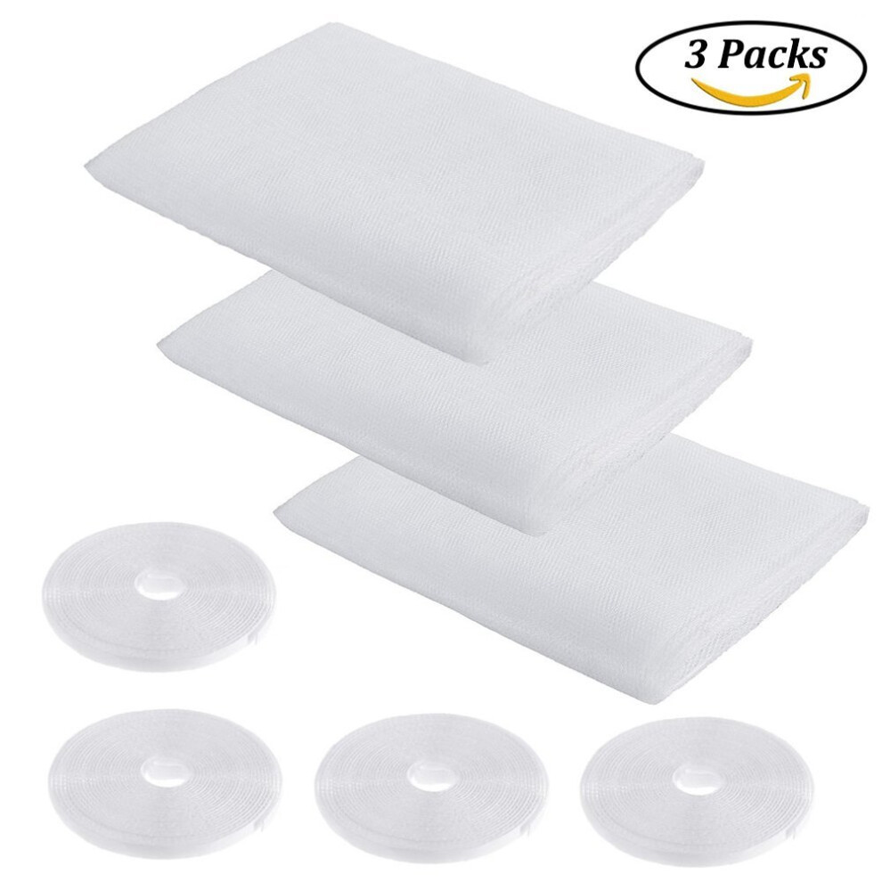 Aogolouk Window Insect Screen Net 3 Packs | 4 Rolls Self-Adhesive Tapes | Fly Bug Insect Mesh Mosquito Protector Kit | 1.3M X 1.5M | White 758150493820