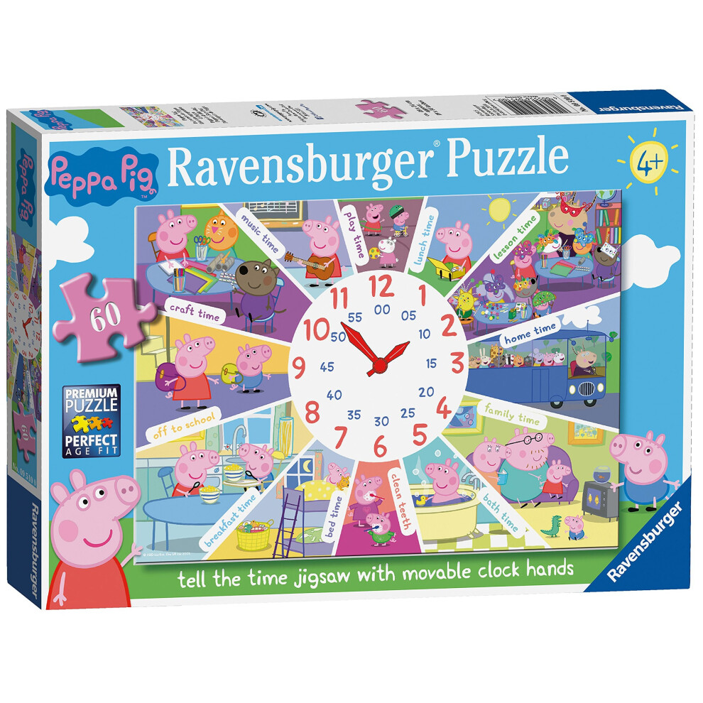 Ravensburger Peppa Pig - Tell the Time Clock Puzzle, 60pc Jigsaw Puzzle