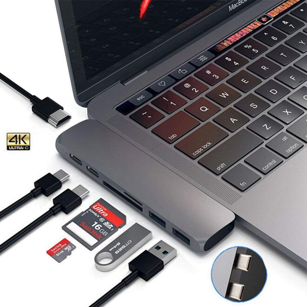 Photos - Card Reader / USB Hub Macbook Pro USB Adaptor,Thunderbolt 3 Hub compatible Macbook pro /2017, Aluminum Type C Hub Dongle With HDMI, 40Gbps TB3 2016