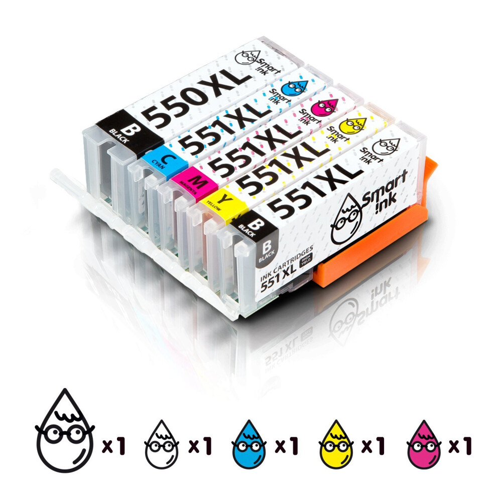 Smart Ink Compatible Ink Cartridges Replacement Canon PGI 550XL 550 XL CLI 551XL 551 XL 5 Pack(PGBK & BK/C/M/Y) for PIXMA MG5450 MX725 MX925 MG6450...