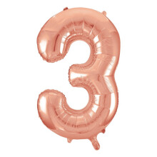 Unique Party 55873 - 34" Giant Rose Gold Foil Number 3 Balloon