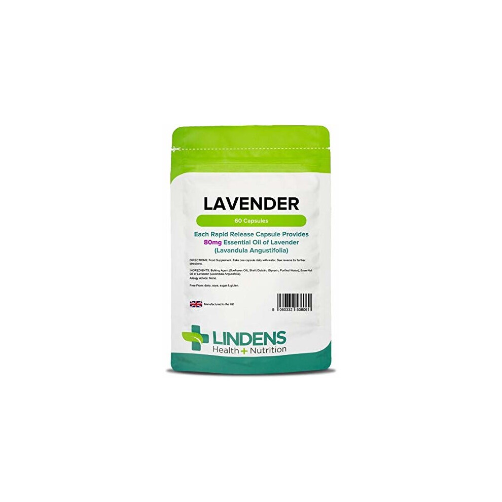 Lindens Lavender Essential Oil 80mg Capsules | 60 Pack | Rapid Release In A Convenient Softgel Capsule Has A Long Standing Association With Relaxation