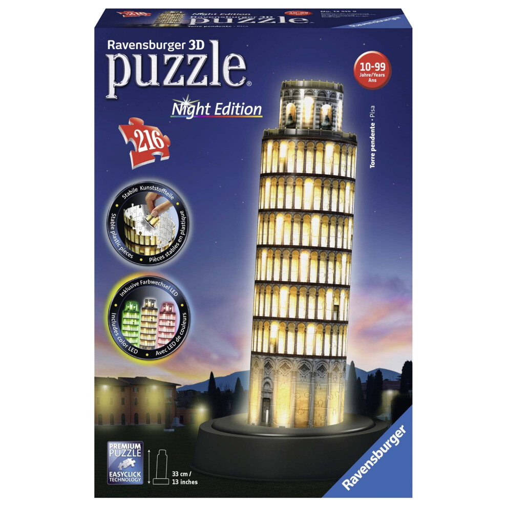 Ravensburger Leaning Tower of Pisa - Night Edition, 216pc 3D Jigsaw Puzzle