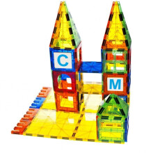 Mag-Genius building Magnet Tiles 3D Brain Building Blocks Set of 199 Pieces Includes 13 New Plastic Fun Clickins Includes 2 Cars And Free Storage Bin