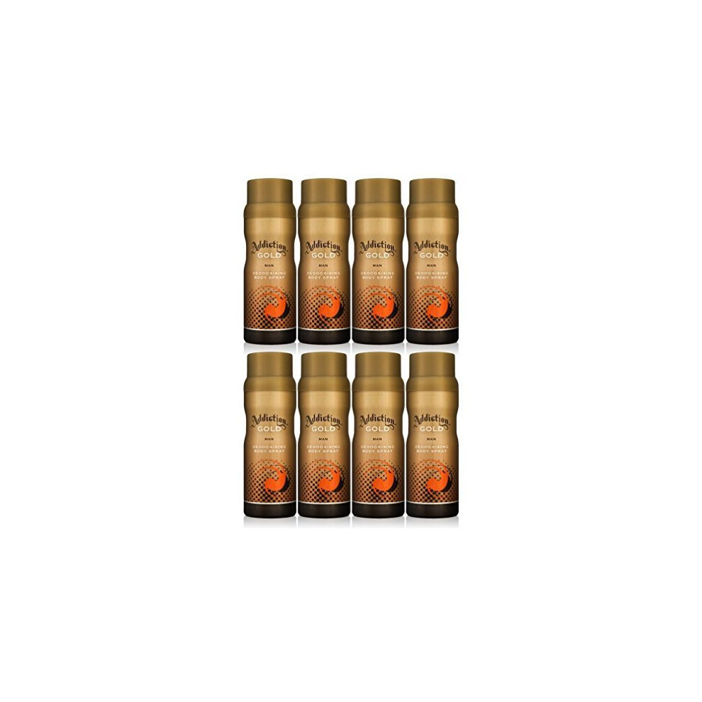 Addiction GOLD Men Deodorant Body Spray Fragrance 150ml (8 Pack)