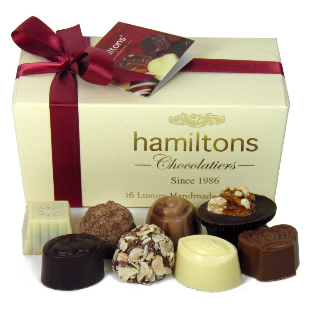 Hamiltons Ivory Luxury Belgian Ballotin 16 Handmade Chocolates Gift Box