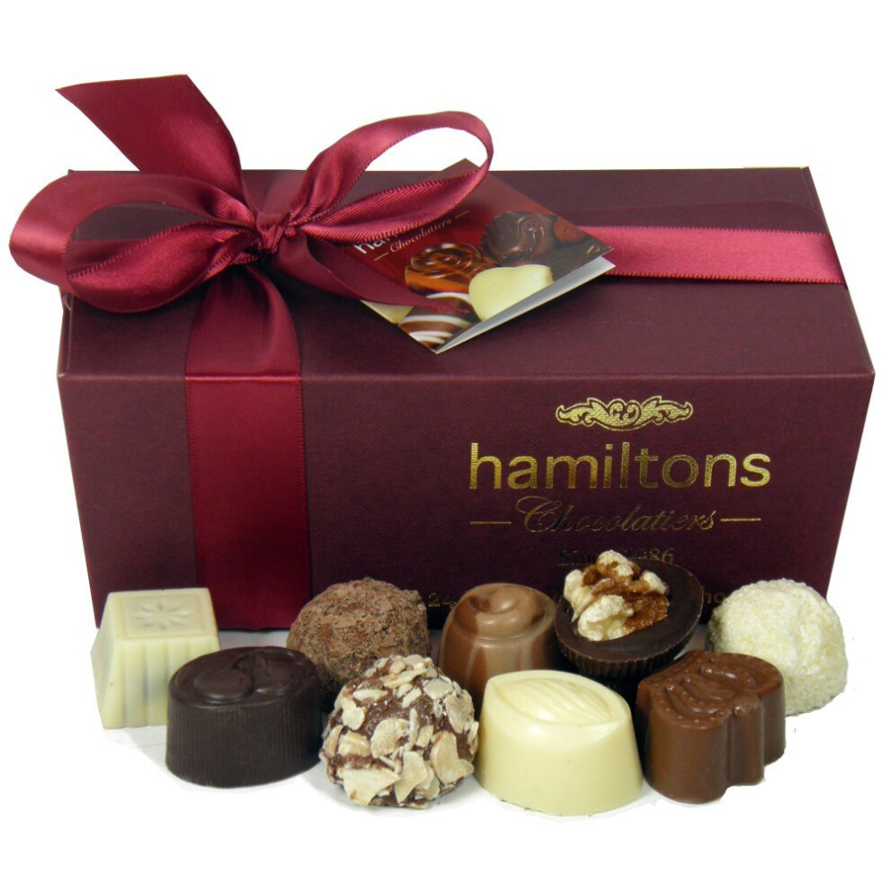 Hamiltons Burgundy Luxury Belgian Ballotin 24 Handmade Chocolates Gift Box