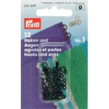 Prym 1 Eyes Hooks and Brass, Pack of 12, Black